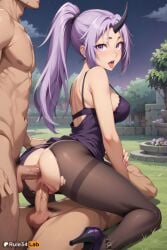 1girls 2boys ai_generated anal anus ass bare_shoulders black_horns black_pantyhose bra breasts clothed_female_nude_male clothed_sex cowgirl_position cowgirl_position double_penetration dress erection group_sex hi_res high_heels horns large_breasts long_hair looking_at_viewer looking_back male_pubic_hair medium_breasts mmf_threesome multiple_boys nude oni open_mouth outdoors pantyhose patreon_username penis plant ponytail pubic_hair purple_dress purple_eyes purple_footwear purple_hair pussy rule34lab sex shion_(tensei_shitara_slime_datta_ken) single_horn sky solo_focus straddling straight tensei_shitara_slime_datta_ken testicles thighband_pantyhose threesome tongue tongue_out torn_clothes torn_pantyhose uncensored underwear vaginal_penetration