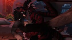 3d_(artwork) animated anthro blizzard_entertainment breasts canid digital_media_(artwork) dracthyr dragon duo european_mythology female fin from_front_position humanoid leg_grab lying male male/female mammal missionary_position mythological_creature mythological_scalie mythology on_back scalie sex su_(wicust) thigh_grab warcraft werecanid werecreature western_dragon wicust wings worgen