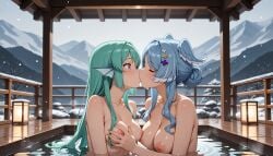 ai_generated breasts elira_pendora female finana_ryugu kissing lazulight lesbian_kiss naked naked_female nijisanji nijisanji_en two_girls virtual_youtuber vtuber