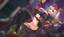 1girls alcohol beer_mug big_breasts blonde_hair blurry_background breasts burnice_white clothed clothing commission cupcake992 female female_only heels hi_res jacket legwear looking_at_viewer mihoyo open_mouth red_eyes sitting sitting_on_chair smiling smiling_at_viewer solo sunglasses_on_head thick_thighs thigh_squish twintails zenless_zone_zero