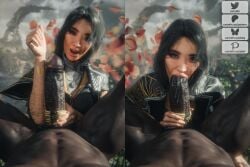 3d asian blowjob clair_obscur:_expedition_33 clothed_female_nude_male currysfm dark-skinned_male fellatio interracial lune_(clair_obscur:_expedition_33) measuring measuring_penis measuring_with_arm