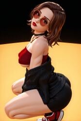 1girls 3d 3d_(artwork) abs ai ai_generated alt_girl big_ass big_breasts booty_shorts breasts brown_hair busty cardigan choker circle_glasses circular_glasses egirl female glasses hi_res high_resolution highres hipster lindsey_(oc) medium_hair muscular muscular_female petite petite_body radnsad red_glasses red_sunglasses solo solo_female solo_focus sunglasses tagme thick_ass thick_thighs tinted_eyewear tubetop underboob