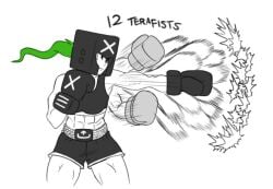 abs black_choker black_sports_bra boxers boxing_gloves console-tan console_girls cropped cropped_legs dolphin_shorts green_eyes green_hair gummidx headgear light-skinned_female light_skin midriff muscles muscular muscular_arms muscular_female muscular_legs no_background ponytail posing sports_bra white_background xbox_series_x-tan