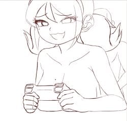 1boy 1girls :3 :3d animated anonymous_male big_ass big_breasts blonde_hair bouncing_ass brownish_hare completely_nude completely_nude_female cute dildo doggy_style eyelashes from_behind gaming gaming_while_penetrated hairband loop mole_on_ass mole_on_breast mole_under_eye monochrome naked naked_female no_color no_sound one_eye_half-closed patreon plushie short_hair smile smiling table table_sex twintails vaginal_penetration vaginal_sex voluptuous wip