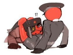 blush countryhumans dominant_male gay half-dressed male male/male soviet_union_(countryhumans) submissive_male third_reich_(countryhumans)