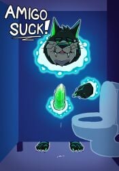 angry animal_humanoid anthro asdf16 bathroom bodily_fluids canid canid_humanoid canine canine_humanoid canis danny_phantom forced forced_exposure genital_fluids ghost glory_hole hi_res humanoid male mammal mammal_humanoid nickelodeon playful_face precum public_restroom restroom_stall solo_focus spirit through_wall werecreature wolf wolf_humanoid wulf_(danny_phantom)