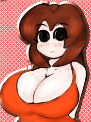 blush breasts brown_hair female freckles freckles_on_breasts large_breasts mii mii_gunner_(smash_4) mob_face nintendo pale-skinned_female puddinpuddgi super_smash_bros._ultimate supersludge