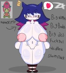 :3 big_ass big_breasts big_butt big_nipples breasts breasts_bigger_than_head dark_pink_hair female gray_background heart image information kitty_(voidlleros) multicolored_hair nipples pink_eyes purple_hair shortstack socks thick_thighs thighs_bigger_than_head thighs_bigger_than_torso voidlleros white_body white_skin