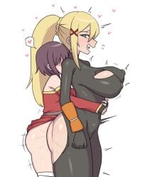 1futa 1girls blonde_hair blue_eyes blush breasts clothed clothing darkness_(konosuba) deep_penetration erect_nipples erect_nipples_under_clothes female fingerless_gloves futa/female futa_on_female futanari gloves grabbing_from_behind heart implied_futa implied_futanari implied_penetration implied_sex intersex karei_(otachi18) kono_subarashii_sekai_ni_shukufuku_wo! long_hair looking_at_viewer medium_breasts megumin nipples open_mouth open_smile penetration ponytail sex sex_from_behind simple_background size_difference smaller_futa smaller_futanari speech_bubble sweat torn_clothes torn_clothing vaginal_insertion vaginal_penetration vaginal_sex white_background