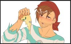 1boy beanie beanie_hat clothing color cum cum_on_face face_closeup flipline flipline_studios food_play male male_only papa_louie pizza robby_(papa_louie) simple_background solo_male video_game video_game_character video_game_franchise video_games yoli