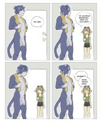2025 4_panel_comic after_shower anthro aroused balls big_penis blush bottomwear bovid caprine casual_exposure casual_nudity clothing comic countershading duo electronics english_text erection eyewear female foreskin genitals glasses goat hi_res humanoid_genitalia humanoid_penis male male_focus mammal nude_anthro nude_male penis phone round_glasses shorts speech_bubble text uncircumcised wet yagihorns zota_mayflower