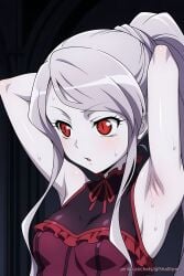 1girls ai_generated armpit_fetish armpits arms_up breasts lingerie overlord_(maruyama) pale_skin pinku.ai shalltear_bloodfallen small_breasts sweat vampire