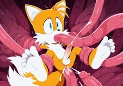 aged_up ai_generated anal bound cum_in_ass cumming cumming_while_penetrated ejaculation eyes_wide_open forced_orgasm gay legs_spread male male_only miles_prower shocked_expression sonic_(series) sonic_the_hedgehog_(series) sonic_x tails tails_the_fox tentacle tentacle_bondage tentacle_in_ass tentacle_in_mouth tentacle_sex