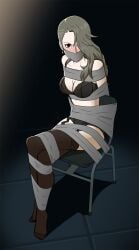 1girls angry angry_expression angry_face arms_behind_back black_bra black_lingerie black_panties black_underwear blush bondage bound bound_ankles bound_arms bound_legs bra breasts brown_eyes chair chair_bondage cleavage crossed_legs dark_room earrings embarrassed embarrassed_female female female_focus female_only femsub forced forced_exposure gag gagged garter_belt garter_straps grey_hair hair_over_one_eye hi_res high_resolution highres indoors light-skinned_female lingerie lingerie_only long_hair looking_at_viewer medium_breasts panties partially_clothed persona persona_5 restrained restrained_arms restrained_legs sae_niijima simple_background solo_focus stockings tape tape_bondage tape_gag taped_mouth thighhighs thighs tied_to_chair underwear wossarem