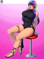 big_ass big_breasts big_butt big_thighs big_titties clothing comission curvaceous curvaceous_female curvaceous_figure curvy curvy_figure curvy_hips dress female female_focus female_only long_hair looking_at_viewer multicolored_hair original original_character tattoo zedro