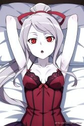 ai_generated armpits laying_on_bed lingerie overlord_(maruyama) pale_skin pinku.ai shalltear_bloodfallen solo_female vampire