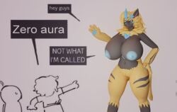 aurora_(nbanoob) big_breasts breasts cleavage female furry hexipaint huge_breasts meme nipples pokemon pokemon_(species) tagme thick_thighs wide_hips zeraora