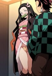 1boy ai_generated brother_and_sister demon_slayer faceless_male female fingering incest kamado_nezuko kimetsu_no_yaiba male stealth_sex tanjiro_kamado
