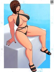 big_breasts big_thighs big_titties bikini blush breasts brown_hair curvaceous curvaceous_female curvaceous_figure curvy curvy_figure curvy_hips female female_focus female_only looking_at_viewer original original_character pircing polly_(zedro) red_eyes short_hair zedro