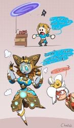 blue_eyes chabble comic dialogue female fusion_character guardian_(zelda) magearna pokemon pokemon_(species) portal princess_zelda purah purah_(tears_of_the_kingdom) rare_candy robot robot_girl robot_humanoid tears_of_the_kingdom the_legend_of_zelda the_legend_of_zelda:_tears_of_the_kingdom transformation unown white_hair yellow_hair