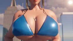 1girls ass big big_breasts blonde_hair breasts building city cleavage dbhfrost female focus giant giantess hair helicopter large_breasts laying light light-skinned long looking macro mega metroid micro on only ponytail samus_aran scrag_boy side skin thick thigh thighs zero_suit