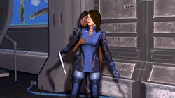 2girls 3d 3d_(artwork) ashley_williams ass_grab breast_grab mass_effect mass_effect_3 noobsfm samantha_traynor tagme yuri