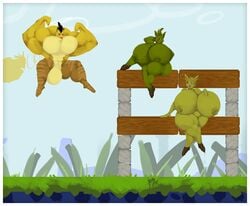 1boy 2girls angry_birds anthro avian ballsack big_balls big_breasts chuck_(angry_birds) female male muscular muscular_female muscular_male pig pig_(angry_birds) ritz rovio rule_63 sega suina sus_(pig) tagme