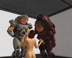 2boys 3d 3d_(artwork) commander_shepard dest femshep human interspecies krogan mass_effect multiple_boys sex urdnot_grunt urdnot_wrex xnalara