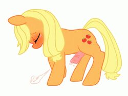 all_fours animated anthro applejack_(mlp) blonde_hair blush closed_eyes color cum cutie_mark ejaculation feral friendship_is_magic my_little_pony nabesiki nude orange_fur penis pony rule_63 side_view solo tail trap western_art white_background