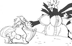 1boy 1girls ass back canine conjoined crossover digimon dragon female fur furry huge_ass huge_breasts hydreigon kyukimon male monochrome multi_head navel nipples pokemon reagan700 size_difference tail testicles thick_thighs wide_hips wings