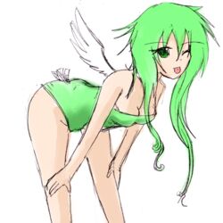 1:1 angel angry_birds beige_skin bent_over breasts cleavage clothes color female female_only green_bird green_eyes green_hair hair long_hair looking_at_viewer rovio rule_63 sega side_view solo tongue tongue_out white_background wings wink