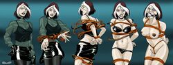 1girls anna_marie ball_gag black_bra blackprof blue_eyes bondage bra breasts brown_hair femsub gag gagged kinbaku marvel marvel_comics montage naked nipples nude panties rogue_(evolution) rogue_(x-men) rope sequence skirt stripped underwear x-men x-men_evolution