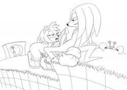 amy_rose anthro cum cum_in_mouth echidna fellatio female fur furry hedgehog interspecies knuckles_the_echidna licking male monochrome nude penis ravnic sitting sonic_(series) straight uncensored white_background