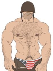 1boy abs american_flag bara big_pecs briefs brown_nipples bulge chest_hair facial_hair flag hairy hairy_arms hairy_male helmet human human_only light-skinned_male light_skin male male_chest male_focus male_nipples male_only mature mature_male muscle muscles muscular muscular_male nipples open_pants pants_open partially_clothed pecs pectorals shirtless sniperstalker soldier soldier_(team_fortress_2) solo solo_focus solo_male standing team_fortress_2 teeth teeth_showing topless underwear unzipped unzipped_pants