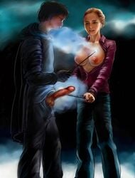 famous_comics female harry_james_potter harry_potter hermione_granger human magic male nipples penis straight tagme