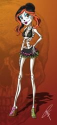 black_hair brown_eyes female high_heels monster_high multicolored_hair orange_hair platform_heels skeleton skelita_calaveras skirt skull srta-uchiha tagme wedge_heels