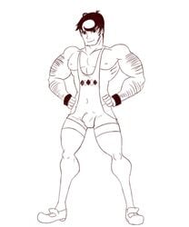 beowulf_(skullgirls) black_hair bulge gay hairy human male male_only muscular restricted_palette sideburns singlet skullgirls solo tagme vpl wrestling_outfit wrestling_singlet