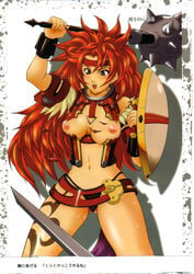 breasts_out female female_only japanese_text queen's_blade red_hair risty solo tagme wardrobe_malfunction