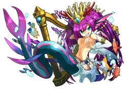 1girls harp mermaid purple_hair puzzle_and_dragons siren_(p&d) solo solo_female tagme topless white_background