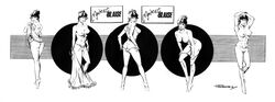 breasts clothing enric_badia_romero female female_only human modesty_blaise modesty_blaise_(series) monochrome solo standing tagme