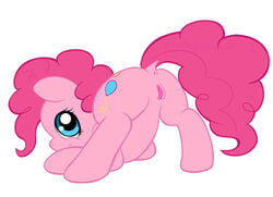 back_view blue_eyes cutie_mark earth_pony equine female female_only feral friendship_is_magic fur hair hooves looking_back mammal my_little_pony nude open_eyes pink_fur pink_hair pinkie_pie_(mlp) pony presenting pussy ryoshockwave solo tagme tail