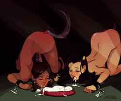 2girls arched_back asami_sato ass_up avatar_legends back bondage buttplug_tail canon_couple chocolate_and_vanilla crying cum cum_eating cum_in_bowl dark-skinned_female dark_skin drooling_cum female female_only female_protagonist femsub forced human korra light-skinned_female multiple_females multiple_girls multiple_subs pet pet_bowl petplay polyle slave small_breasts straight_hair tail_plug tears the_avatar the_legend_of_korra top-down_bottom-up water_tribe