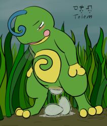 3_toes barefoot egg egg_laying female female_only feral green_skin nude pokemon pokemon_gsc politoed solo standing tagme telem yellow_skin