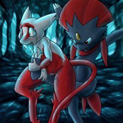 2girls anthro cuntbusting fellarts latias multiple_girls pokemon pokemon_(species) pussy_juice pussy_torture tagme weavile