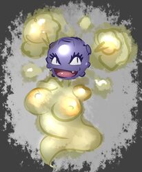 1girls air_creature air_humanoid anthro breasts elpatrixf exposed_breasts female female_only front_view gas gassy ghost_girl grey_skin koffing nipples open_eyes pokemon showing_breasts showing_off smile smiling smiling_at_viewer solo