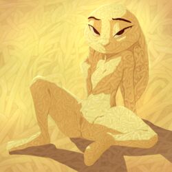 2018 anthro bedroom_eyes disney female food food_creature half-closed_eyes ittybittykittytittys judy_hopps lagomorph looking_at_viewer mammal nude pasta pussy rabbit reclining seductive solo zootopia