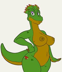 1girls 2013 4_fingers anthro anthrofied big_breasts breasts cleavage dinosaur dinosaurs dinosaurs_(series) disney female female_only fran_sinclair green_scales humanoid_hands milf mother nude parent pussy scalie smile solo solo_focus tagme tail thick_thighs vagina wide_hips