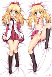 blonde_hair blue_eyes bow dakimakura dakimakura_design kneehighs kyouko_toshinou red_bow skirt tagme yuruyuri