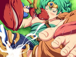 1girls blush carnivine_(dragon_quest) censored clothed_sex clothing cum dragon_quest dragon_quest_iv female heroine heroine_(dq4) maku_(l-u) makura_no_doushi monster panties slime slime_(dragon_quest) small_breasts tagme tentacle