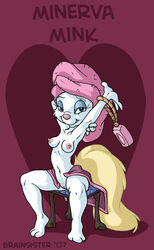 2007 animaniacs anthro brainsister breasts character_name color female female_only fur furry minerva_mink mink nipples nude pink_nose sitting smile soap solo tagme towel vulva